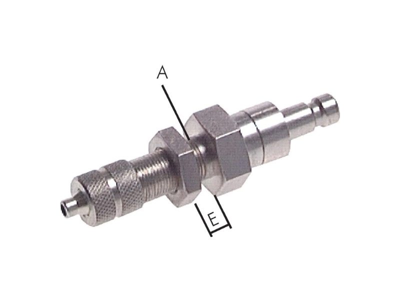 Kupplungsdose 4 mm für Stecker beidseitig absperrend mit SG M8x0,5 und ÜWM NW 2,7 Messing vernickelt