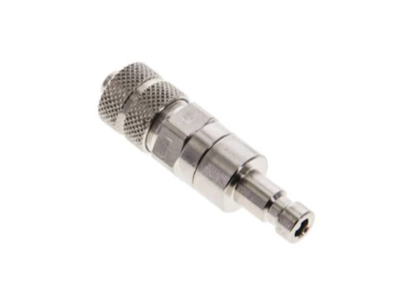 Kupplungsstecker beidseitig absperrend mit Überwurfmutter 4,3x3mm NW 2,7 Messing vernickelt