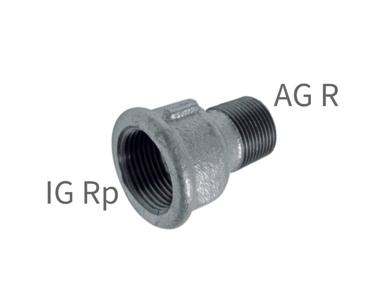 AG R / IG Rp Temperguss bis Größe AG R 1 1/4" - IG Rp 1" 