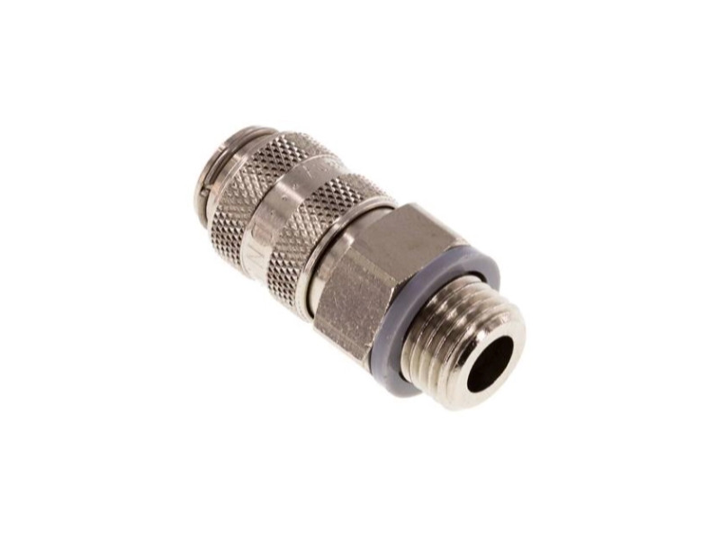 Kupplungsdose für Stecker beidseitig absperrend AG 1/4" NPT NW 5 Messing vernickelt 