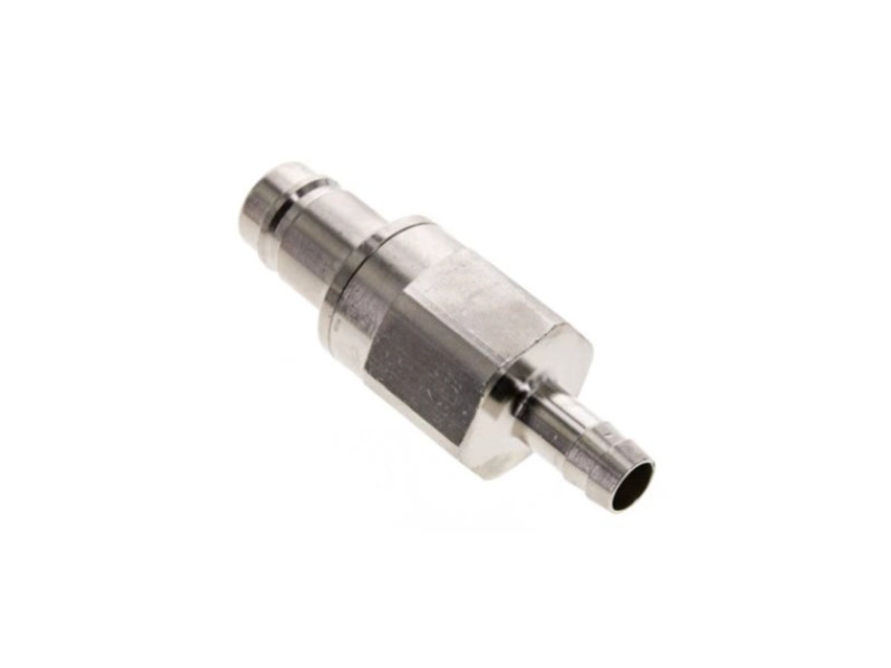 Kupplungsstecker beidseitig absperrend mit Schlauchtülle 13 mm NW 15 Messing vernickelt