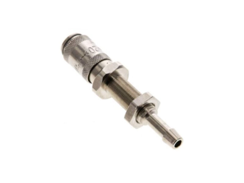 Kupplungsdose für Stecker beidseitig absperrend mit St 4mm und Sg M 7x0,5 NW 2,7 Messing vernickelt