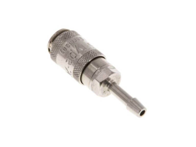 Kupplungsdose für Stecker beidseitig absperrend mit Schlauchtülle 4 mm NW 2,7 Messing vernickelt