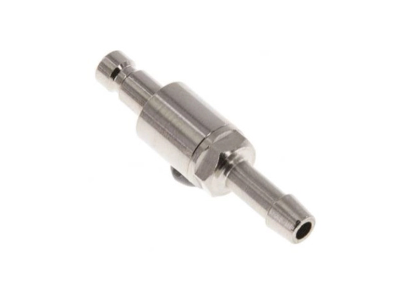 Kupplungsstecker beidseitig absperrend mit Schlauchtülle 3 mm NW 2,7 Messing vernickelt