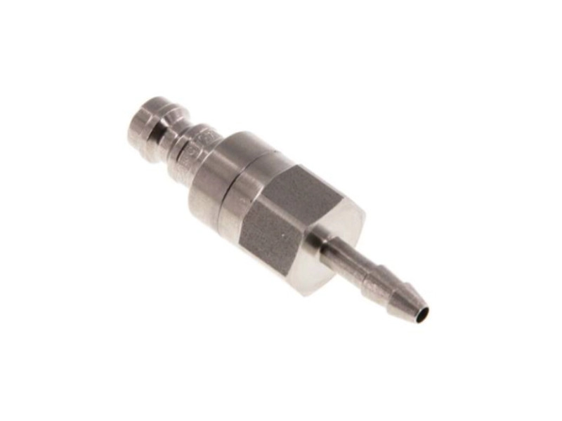 Kupplungsstecker beidseitig absperrend mit Schlauchtülle 9 mm NW 5 Edelstahl 1.4305