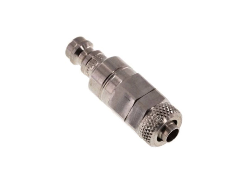 Kupplungsstecker beidseitig absperrend mit Überwurfmutter 6x4 mm NW 5 Edelstahl 1.4404