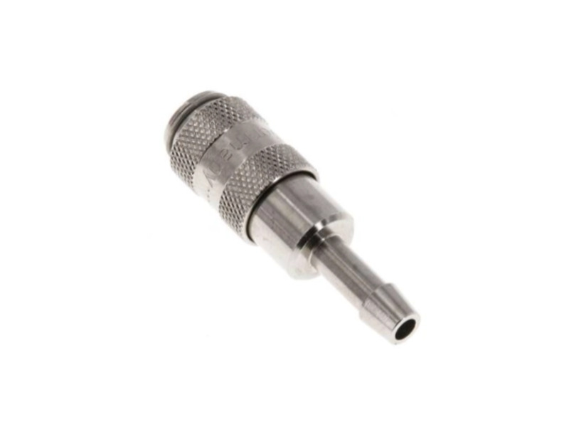 Kupplungsdose für Stecker beidseitig absperrend mit Schlauchtülle 4 mm NW 2,7 Messing