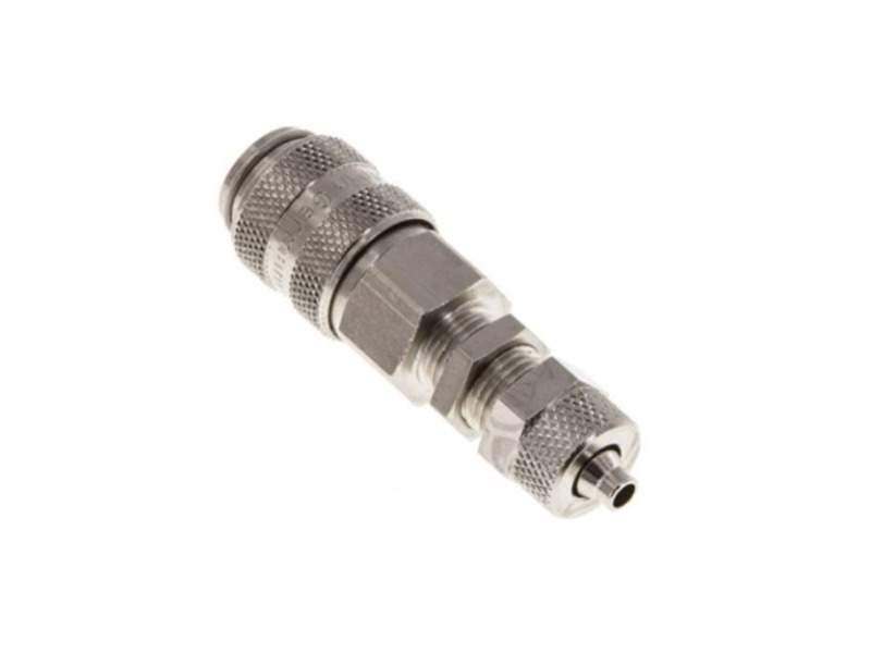 Kupplungsdose für Schlauch 6x4 mm mit Schottgewinde M 10x1 und ÜWM NW 5 Messing vernickelt