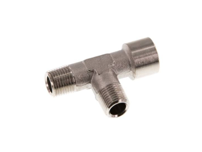 L-Einschraubverschraubung AG R 1/4" - AG R 1/4" - IG G 1/4" Messing vernickelt