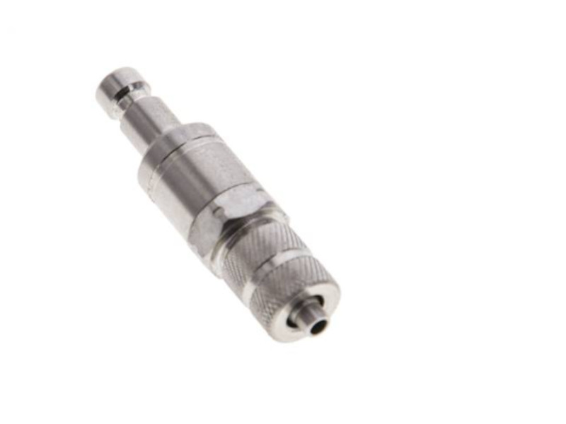 Kupplungsstecker beidseitig absperrend mit Überwurfmutter 6x4mm NW 2,7 Edelstahl 1.4404