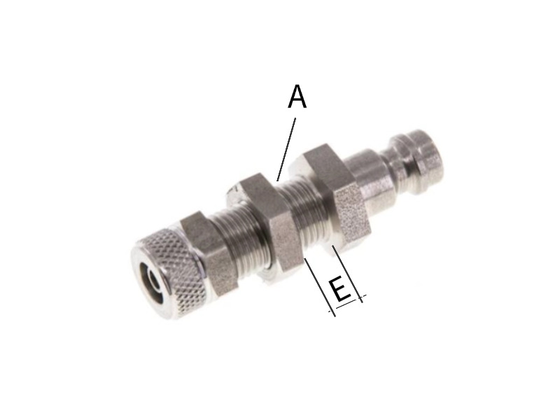Kupplungsstecker beidseitig absperrend 6x4 mm mit Schottgewinde M 10x1 und ÜWM NW 5 ED 1,4305