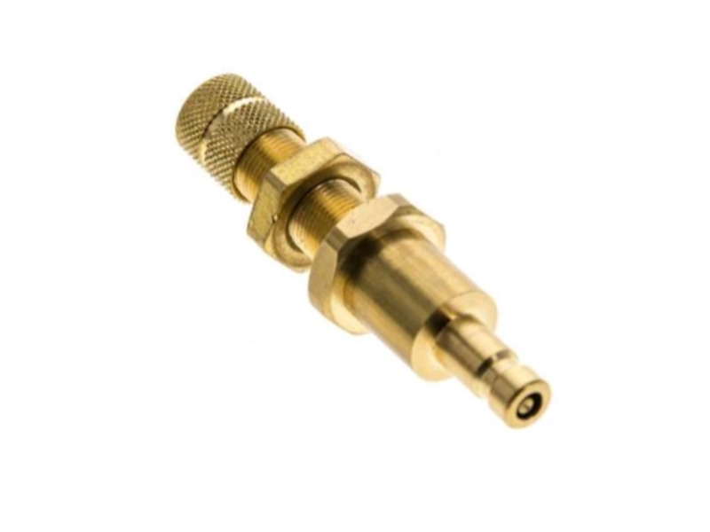 Kupplungsstecker 3 mm beidseitig absperrend mit Schottgewinde M 7x0,5 und ÜWM NW 2,7 Messing 