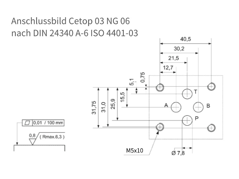 4/2 Wege Cetop Ventil NG 06 Durchfluss 75 l/min Kolbentyp SAK4 PN 350 bar Hebelsteuerung 