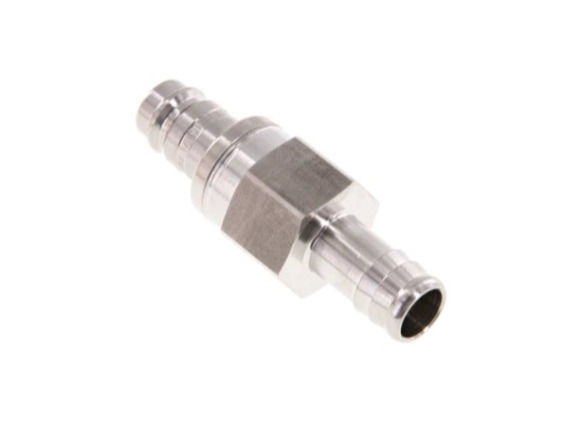 Kupplungsstecker beidseits absperrend mit Schlauchtülle 19 mm NW 10 Edelstahl 1,4404