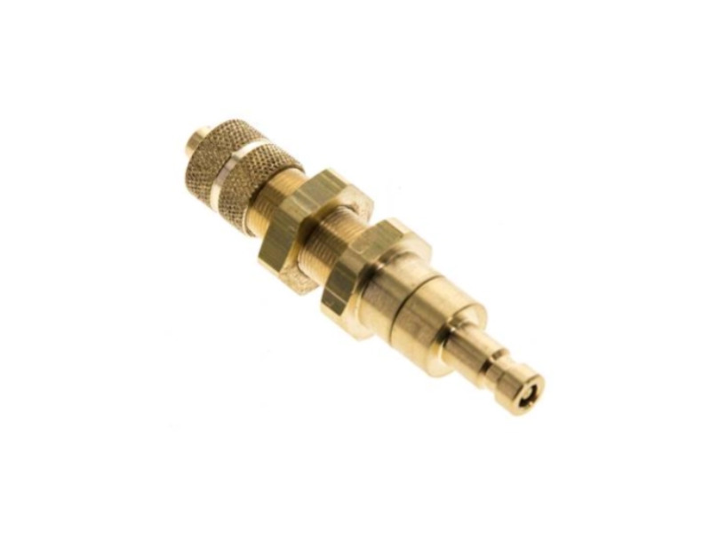 Kupplungsstecker 4 mm beidseitig absperrend mit Schottgewinde M 8x0,5 und ÜWM NW 2,7 Messing