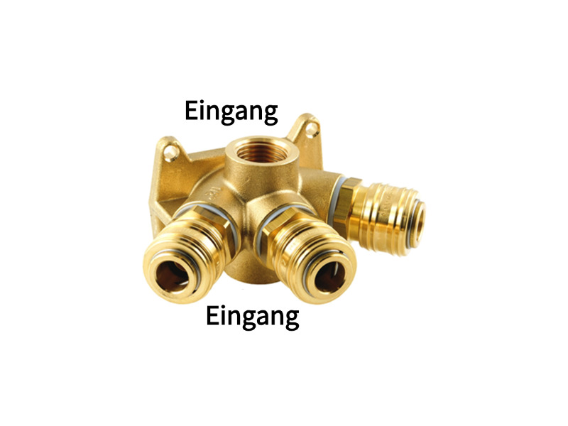 Wanddose Luftweiche Eingang: 2 x IG G 1/2" Ausgang: 3 x Kupplungsdose NW 7,2 Messing