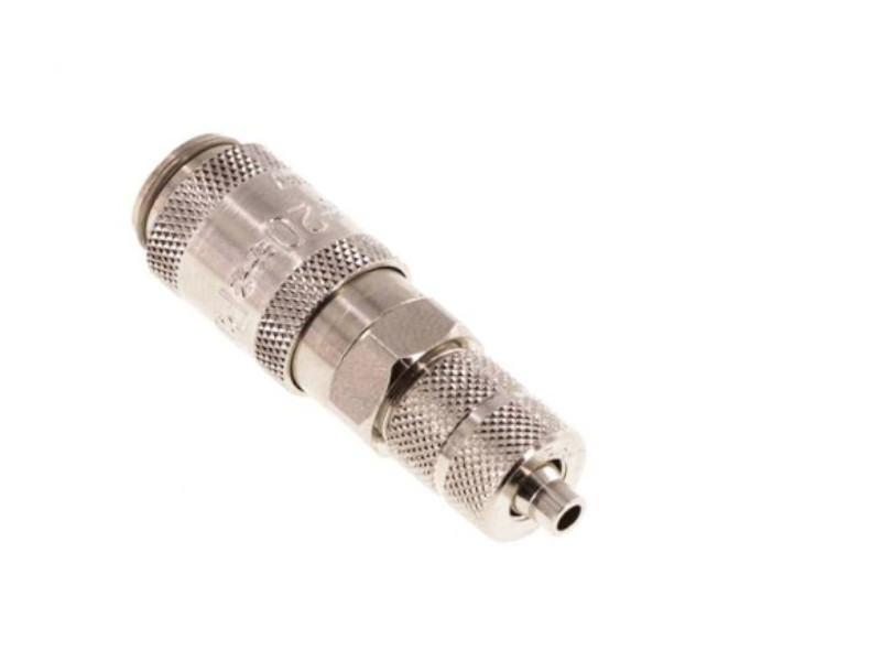 Kupplungsdose für Stecker beidseitig absperrend mit ÜWM 4,3x3mm NW 2,7 Messing vernickelt