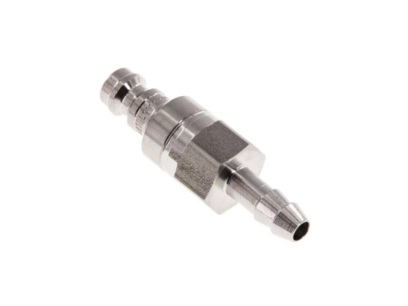 Kupplungsstecker beidseitig absperrend mit Schlauchtülle 6 mm NW 5 Edelstahl 1.4404