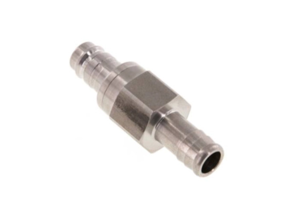 Kupplungsstecker beidseits absperrend mit Schlauchtülle 13 mm NW 10 Edelstahl 1,4305