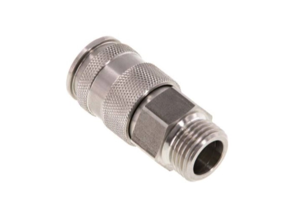 Kupplungsdose für Stecker mit und ohne Absperrung AG G 3/8" NW 10 Edelstahl 1.4305