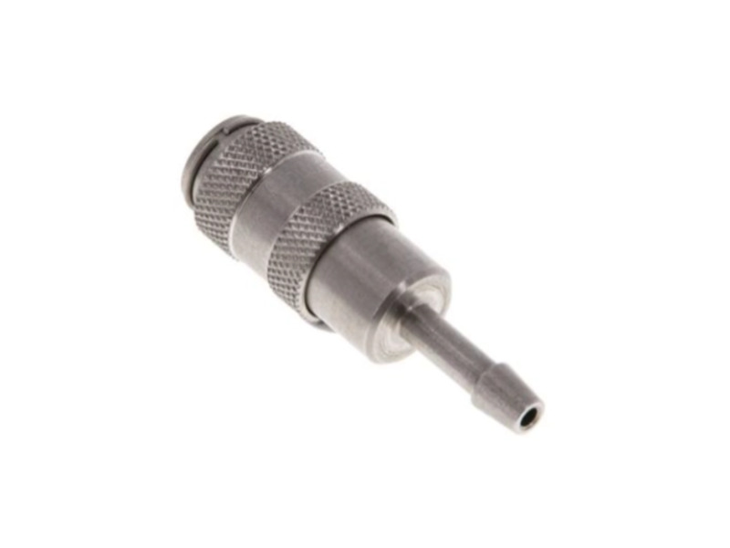 Kupplungsdose für Stecker beidseitig absperrend mit Schlauchtülle 3 mm NW 2,7 Edelstahl 1.4305