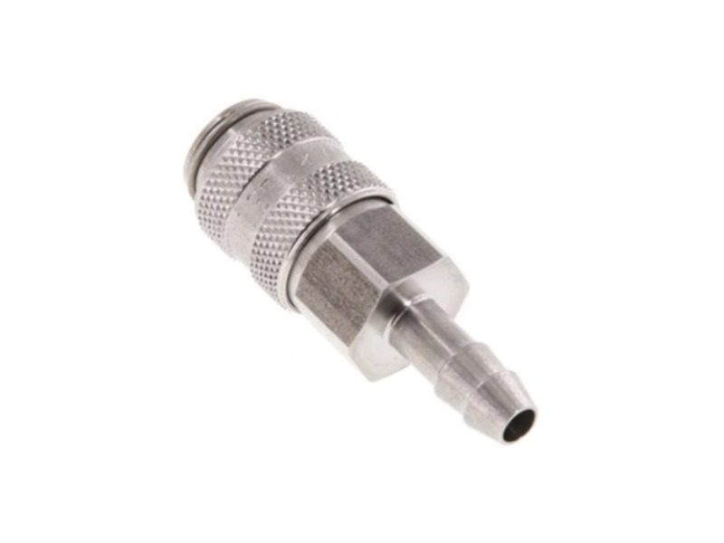 Kupplungsdose für Stecker beidseitig absperrend mit Schlauchtülle 4 mm NW 5 Edelstahl 1.4305